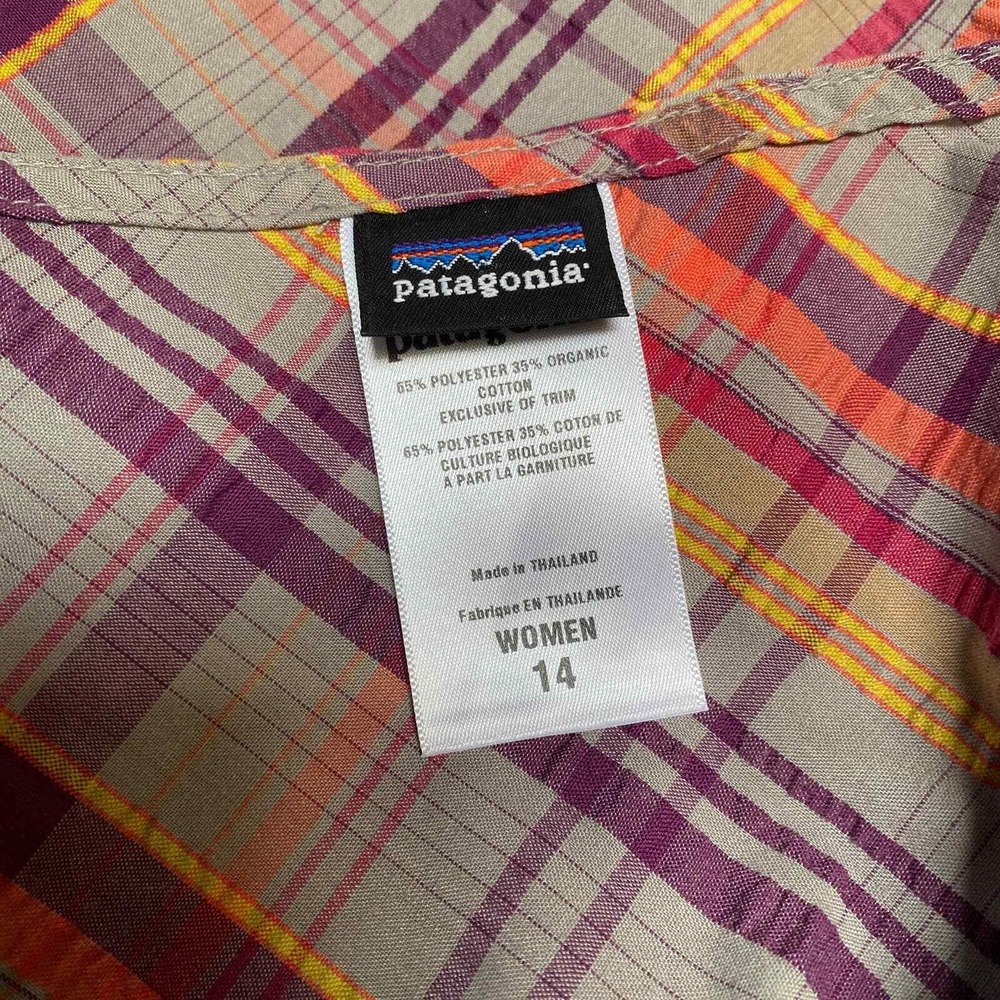 Patagonia Sun Dress Womens 14 Purple Plaid Polyester Organic Cotton Tie back - Picture 8 of 8